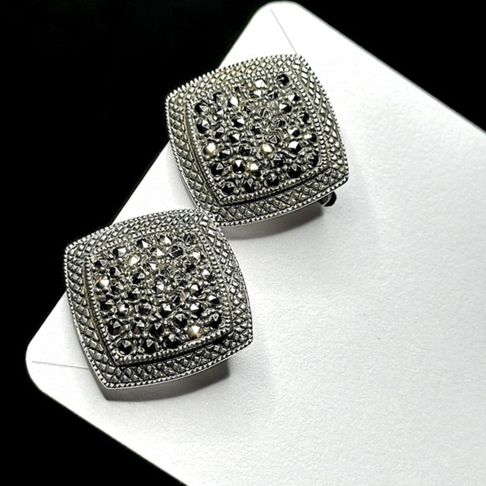 VINTAGE x STERLING SILVER DESIGNER ARTISAN EARRINGS | 925 & MARCASITES |TIMELESS